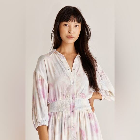 Z Supply Tanya Blurred White Pink Floral Button Front Maxi Dress Size Small - Picture 2 of 14